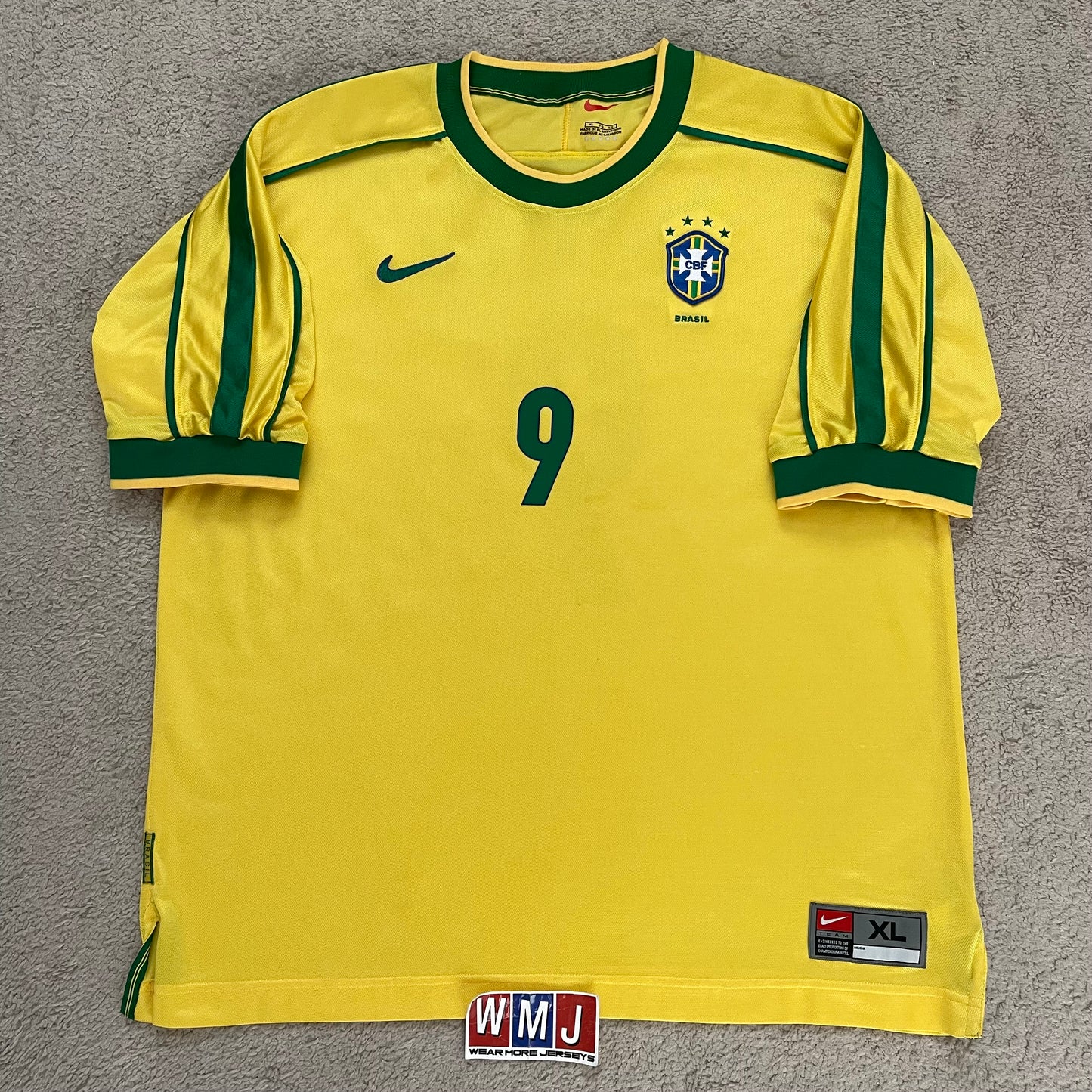Brazil 1998 World Cup home x Ronaldo Nazario #9 (XL)
