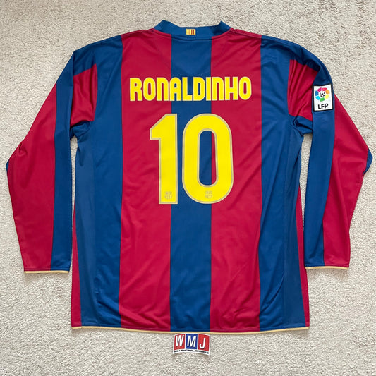 Barcelona 2007/08 home LONG SLEEVES x Ronaldinho #10 (XXL)